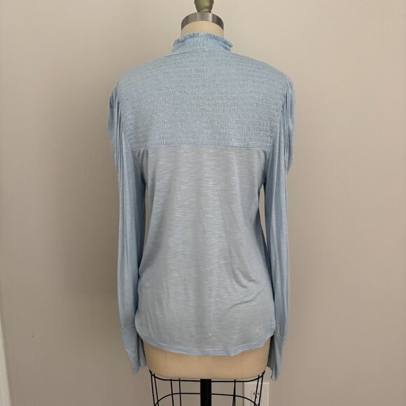 7 for all Mankind Blue mock Neck Puff Shoulder Top Size Large - Picture 3 of 6